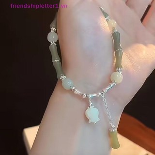 {Fh Fashion} Vòng tay đính cườm khớp tre xanh cổ điển phong cách Trung Quốc dành cho nữ Thời trang đơn giản Vòng tay hoa quyến rũ Quà tặng trang sức.