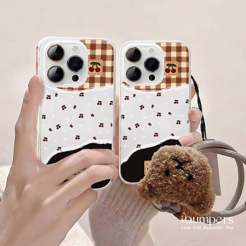 ibumpers Ốp Điện Thoại iPhone Hình Gấu Ca Rô Phong Cách Nữ Tính Với Dây Vhuyền Treo Hình Gấu Lông Tơ Ốp Lưng Trong Suốt Nhám Mờ Chống Bẩn Chống Sốc Cho IPhone 16 15 14 12 13 11 Pro Max IP 7 8 Plus X XS XR