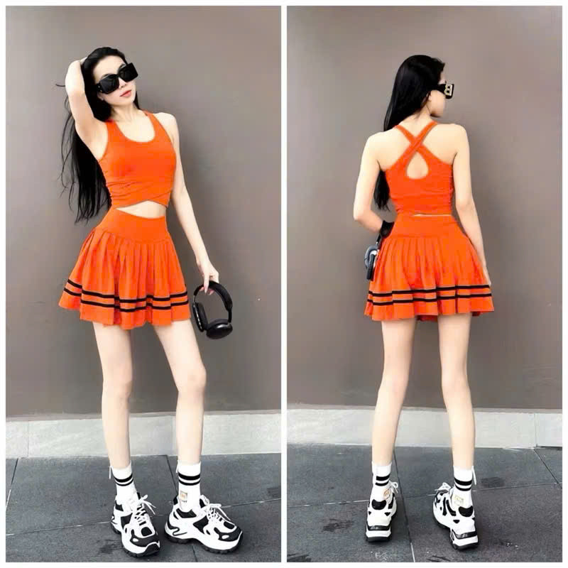 Bộ váy thể thao tập aerobic, tập nhảy, đi bơi, Pickleball ... chất thun poly co giãn