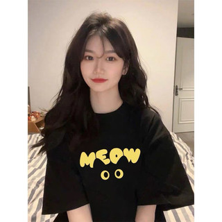 Áo Thun Áo Phông In chữ vàng Meow Nam Nữ Tay Lỡ