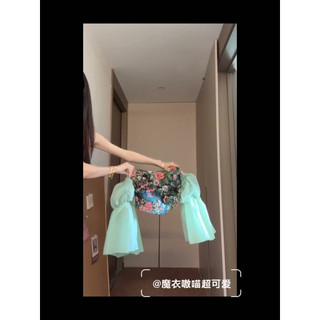 Phong cách Thái!Áo sơ mi thẩm mỹ cổ điển tay phồng hoa Niche Sling!]Tính khí T [Vai!Áo Vest đẹp