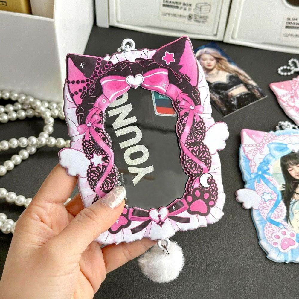 GUSTAVA Nơ Thẻ Ảnh Tay Áo, Kpop Có Móc Khóa Photocard Giá Đỡ, Kawaii Y2K 3 Inch ID Huy Hiệu Cho Bé Gái