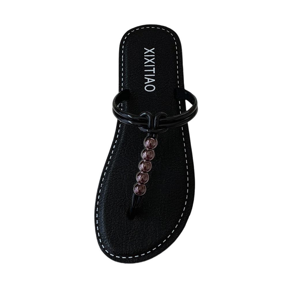 XIXITIAO Dép Lật Phẳng Màu Sắc Mùa Hè Phù Hợp Với Thời Trang Đính Hạt Đi Biển Flip Flops Nữ