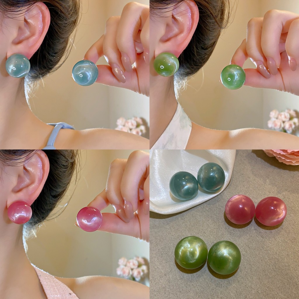 Bông tai thời trang nhựa mờ bóng tròn stud, ngọt ngào cho nữ mùa hè
