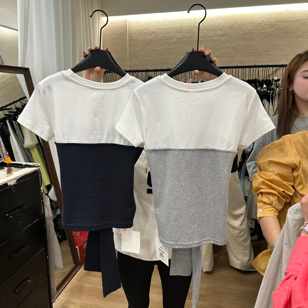 Milyfashion Giả Hai Mảnh Slim-Fit Phối Màu Phối Ren Ngắn Tay T
