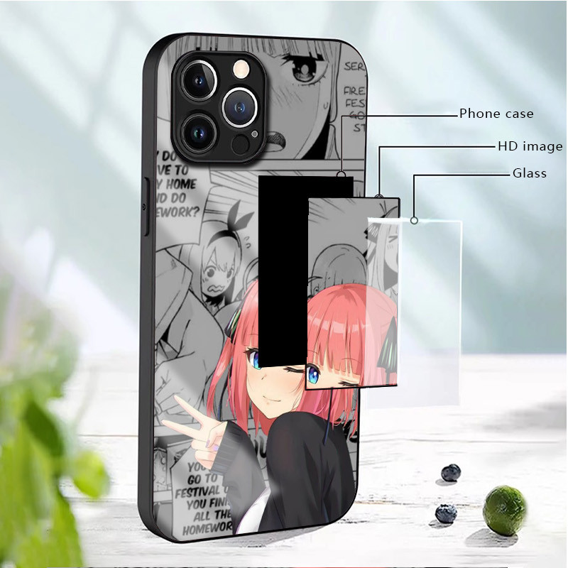 Ốp điện thoại kính Gotoubun No Hanayome Nino Nakano cho IPhone 16 15 14 13 12 11 Pro XR XS Max Plus Mini X XR 8 7 6s SE2 / 3