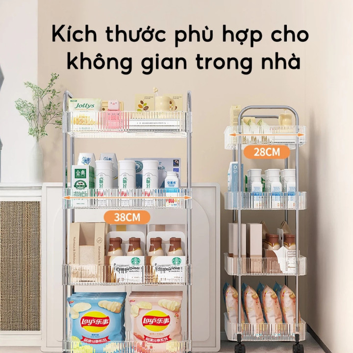 Kệ Xe Đẩy Spa Có Bánh Xe 4 Tầng, Giá Để Đồ Nhà Tắm Trong Suốt