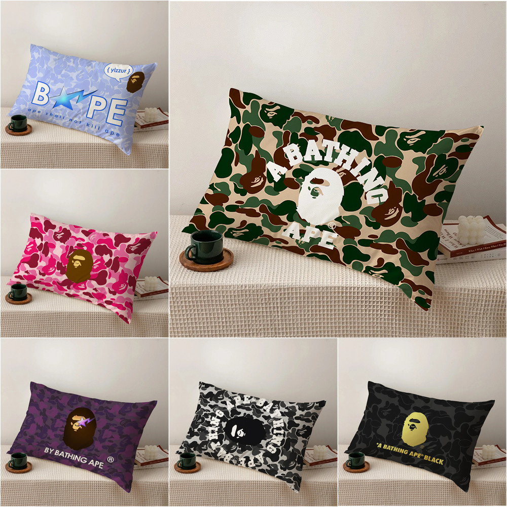 Bape Ape Logo Vỏ gối hình chữ nhật Vỏ gối Polyester in một mặt (Không có lõi)