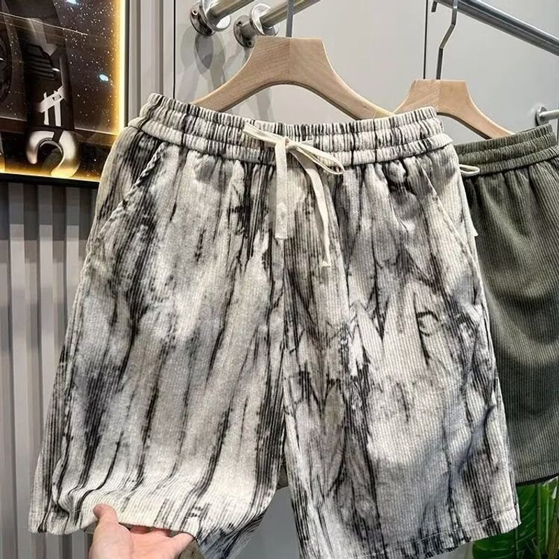 ThaliaWisp American Retro Tie-Dyed Sọc Quần Short Nam Mùa Hè Mỏng Băng Lụa Quần