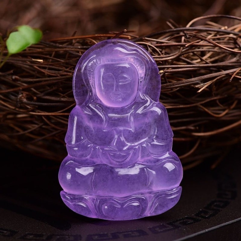Đá tự nhiên Khóa an toàn Violet Guanyin Phật Mặt dây chuyền Mặt dây chuyền
