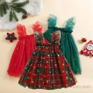 / / -6Month-4year Bé Gái Giáng Sinh Không Tay Cổ Vuông Kẹo Cane / Kẻ Sọc In Tutu Tulle Đầm Công Chúa