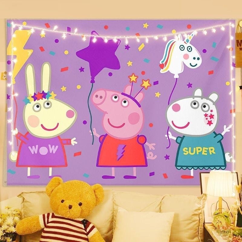 Tấm Thảm Trang Trí Peppa Pig George Pig Hoạt Hình Phòng Ngủ Treo Tường Tấm Thảm Cho Trẻ Em Bé Gái Bé Trai Tiệc Sinh Nhật Có Đèn LED Tùy Chọn