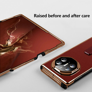 360 Xoay Đứng Da Ốp Lưng Điện Thoại Huawei Mate XT Ultimate Siêu Mỏng Khung Mạ Điện Giá Đỡ Vỏ Bảo Vệ
