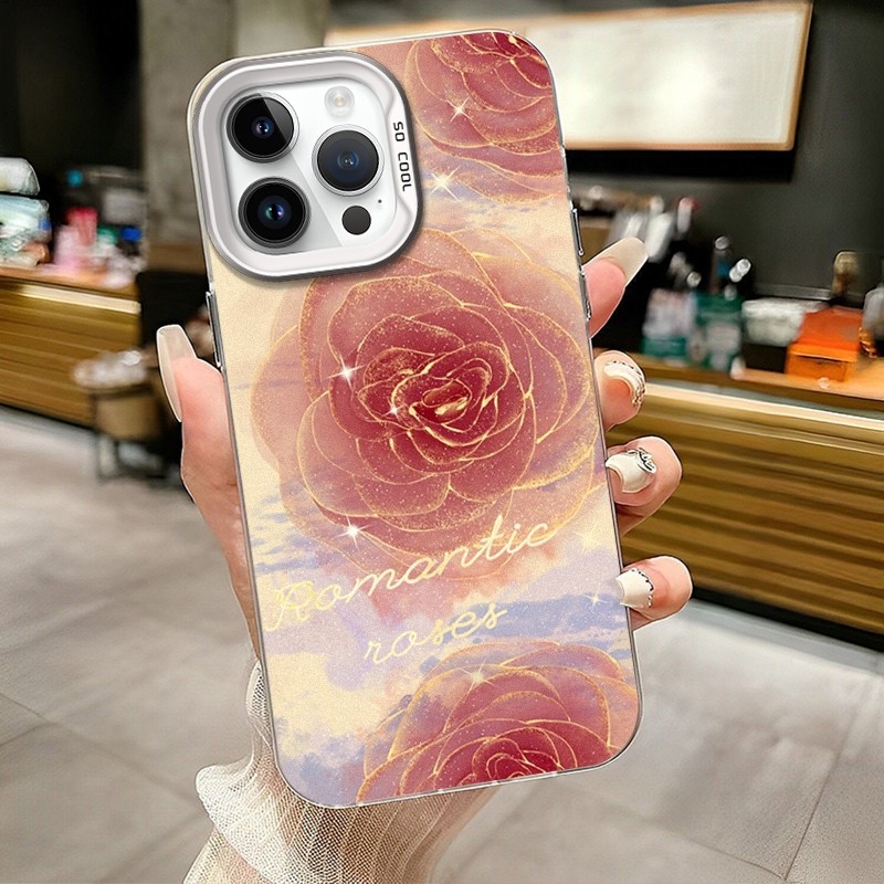 Ốp Lưng Cứng Tương Thích Với IPhone 7 8 Plus SE2 SE3 X Xs XR XsMax 11 12 13 14 15 16 Pro Max 12mini 13mini 14Plus 15Plus 16Plus Vỏ Hoa Hồng Ba Màu Xanh
