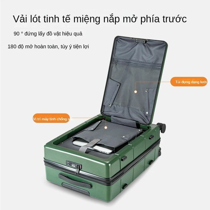 Vali 20 inch có thể sạc pin vali kéo thương mại vali du lịch 24 inch lên máy bay Nắp mở phía trước đa năng Valy du lịch – 2