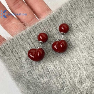 Kudosation Ankela Ruy Băng Đỏ Nơ Vintage Bông Tai Dành Cho Nữ Thời Trang Hàn Quốc INS Thu Đông Nơ Đơn Giản Hình Học Bông Tai