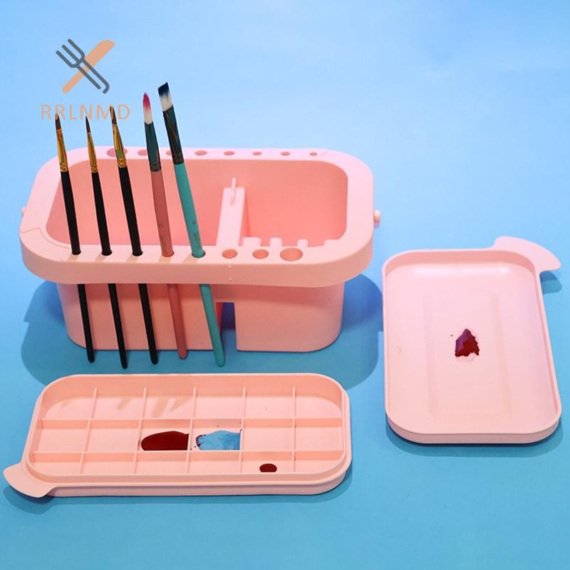 Rrlnmd Chậu cọ sơn đa năng có giá đỡ bàn chải, máy giặt, khay, hộp bảng-Artist Cleaner Cup cho hộp đựng dầu màu nước có nắp MỚI