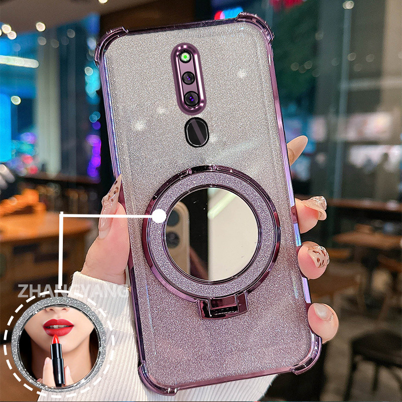 Ốp Lưng Cho OPPO F11 Ốp Điện Thoại Lấp Lánh Mạ Điện Bốn Góc Với Tính Năng Thẩm Mỹ Và Giá Đỡ Gương TPU Mềm