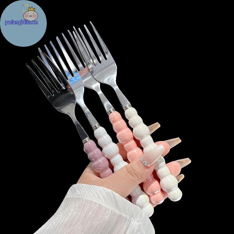 Pufangbliss Ngọc Trai Tay Cầm Nĩa Cho Món Tráng Miệng Gia Đình Bít Tết Inox Nĩa Salad Nĩa Món Tráng Miệng Pasta Nĩa Phụ Kiện Nhà Bếp Tiện Ích VN