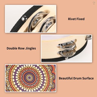 Trống cầm tay Tambourine bằng gỗ 10 Inch với hàng đôi 16 chiếc chũm chọe kim loại Jingles Nhạc cụ gõ cho trò chơi trẻ em Người lớn Áp dụng cho nhà thờ Tiệc KTV