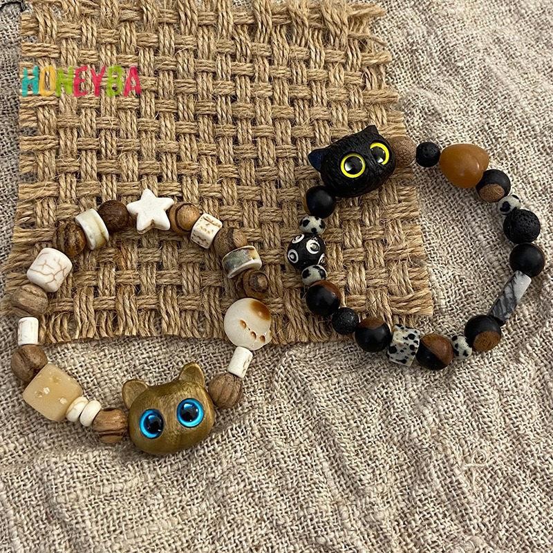 < Honeyba > Mới Dễ Thương Nhỏ Đen Vòng Tay Dành Cho Nữ Thời Trang Ngộ nghĩnh Động Vật Hoạt Hình Đính Hạt Vòng Tay Hợp Thời Trang Cặp Đôi Người Bạn Trang Sức Quà Tặng