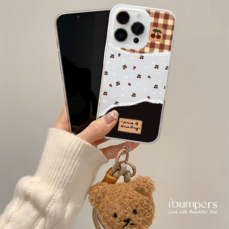 ibumpers Ốp Điện Thoại iPhone Hình Gấu Ca Rô Phong Cách Nữ Tính Với Dây Vhuyền Treo Hình Gấu Lông Tơ Ốp Lưng Trong Suốt Nhám Mờ Chống Bẩn Chống Sốc Cho IPhone 16 15 14 12 13 11 Pro Max IP 7 8 Plus X XS XR