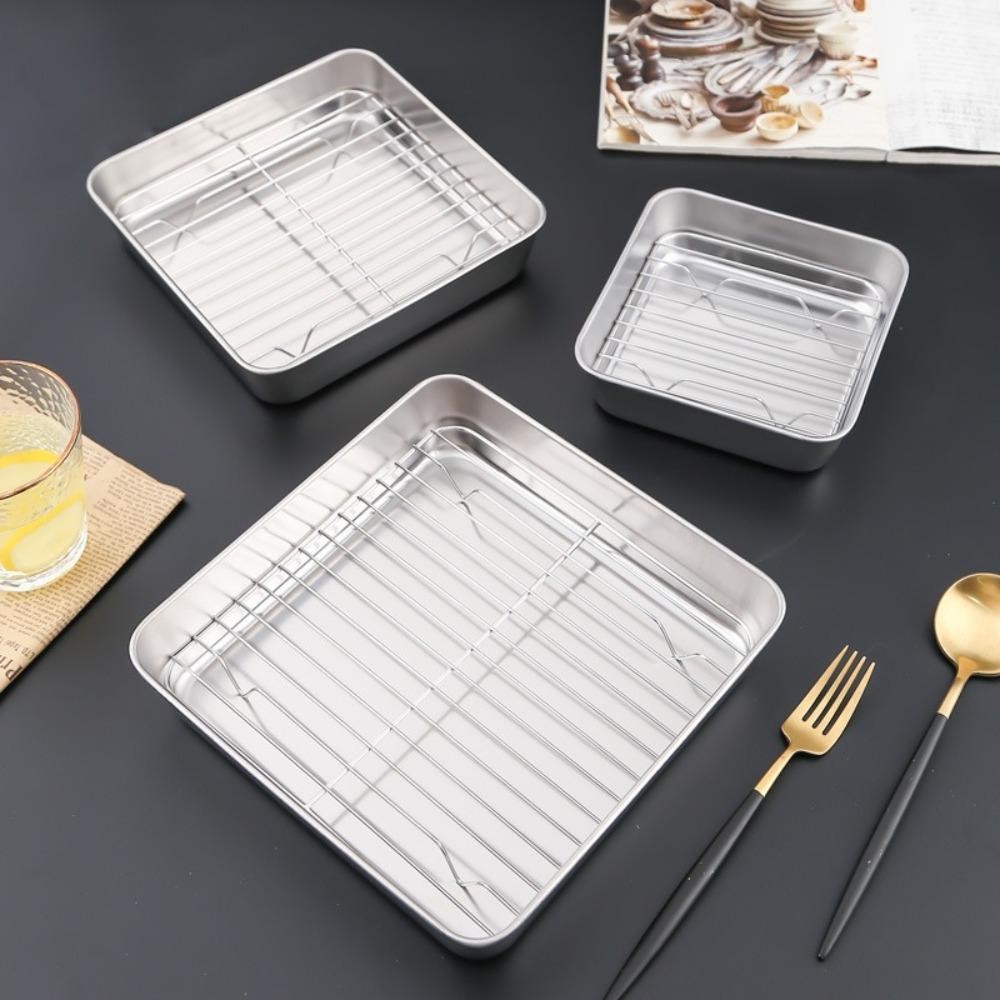 Khay BBQ ANHUITYJ, Dụng cụ nướng Chảo nướng bằng thép không gỉ 304, Giá làm mát chống dính hình chữ nhật abong ntt95