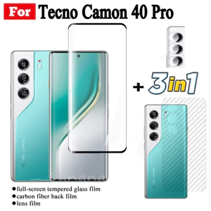 Kính cường lực 3 trong 1 Tecno Camon 40 Pro cho Tecno Camon 40 Pro 5G Camon 40 Tấm bảo vệ màn hình Ống kính máy ảnh Kính cường lực Full Cover