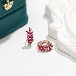 Châu Âu Mỹ ins Phong Cách Mới Đỏ Corundum Lúa Mì Tai Nhỏ Khóa Tai Nữ