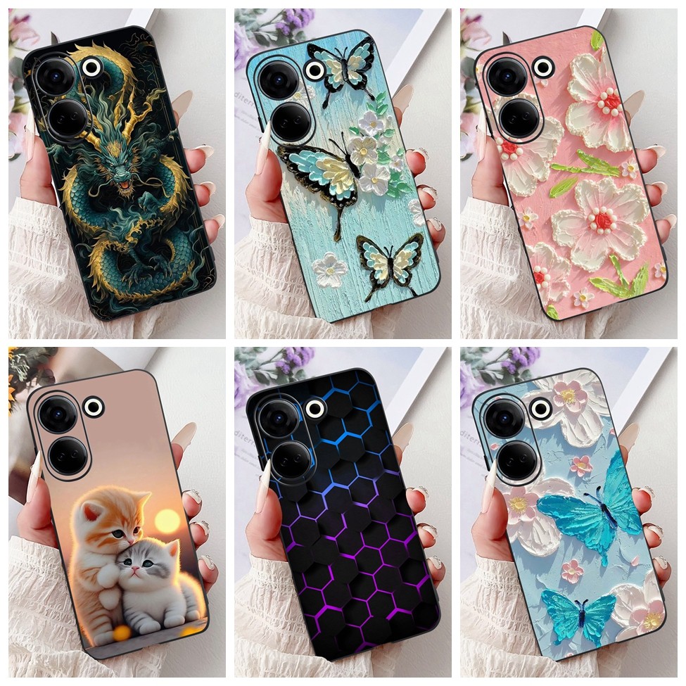 Ốp Lưng Tecno Camon 20 CK6 CK6n 20Pro CK7n Hoa Bướm Thời Trang Mèo Dễ Thương Tình Yêu Mềm Ốp Lưng Tecno Camon 20 Pro 4G Ốp Điện Thoại Silicon
