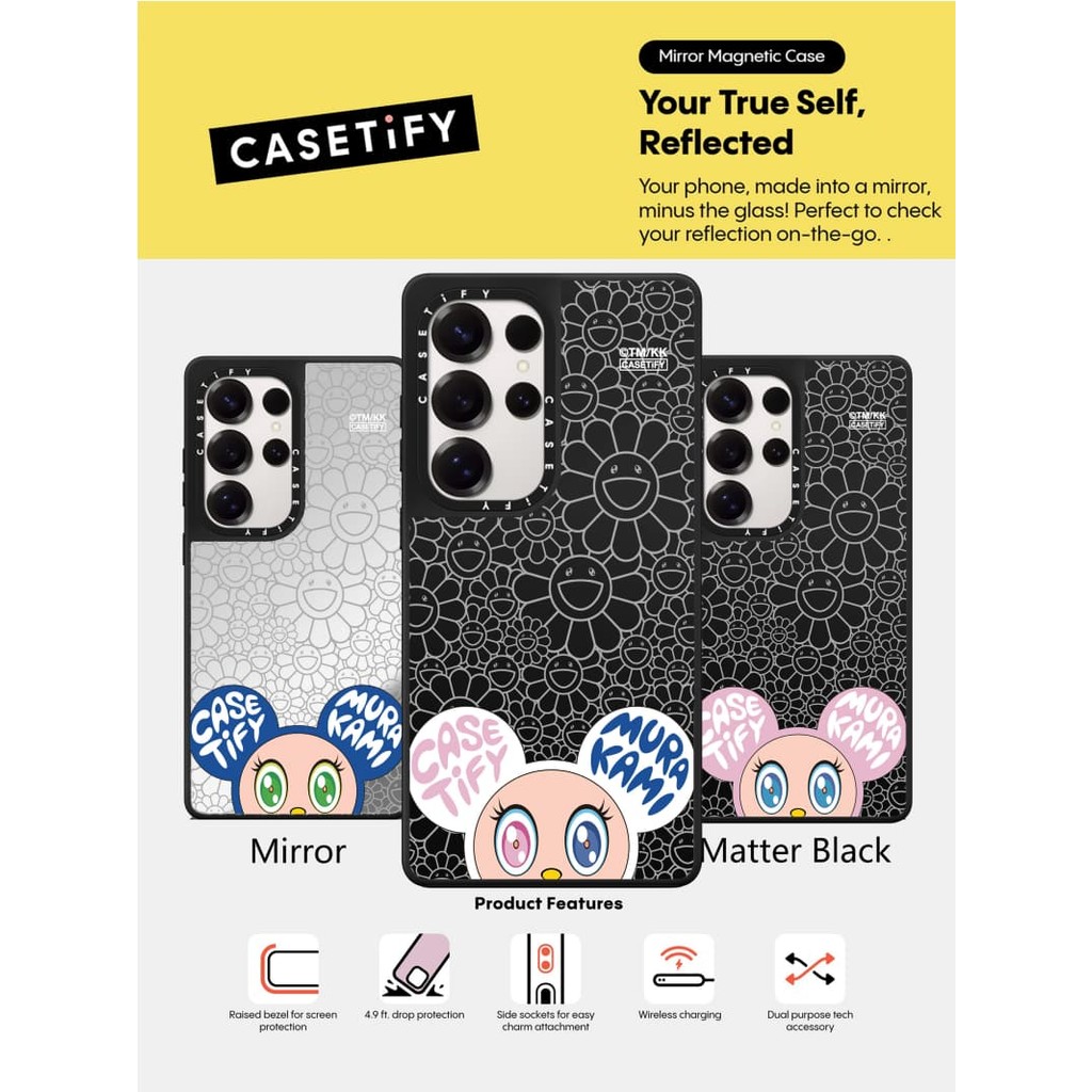 Takashi MURAKAMI x CASETiFY: MR. Ốp lưng cứng DOB Matte Black & Sliver Mirror hút từ tính Samsung Galaxy S23 S24 S25 Ultra Plus có hộp khắc logo