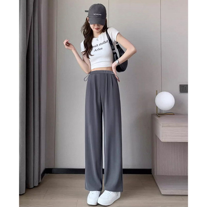 Quần bà bầu mùa hè 2025 Phong cách mỏng Drape Quần thẳng rộng