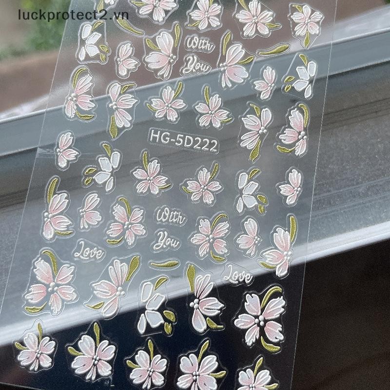 # luckpro # 5D Dập Nổi Camellia Móng Tay Dán Giảm Làm Móng Đề Can Trang Trí Móng Tay Quyến Rũ Trang Trí.