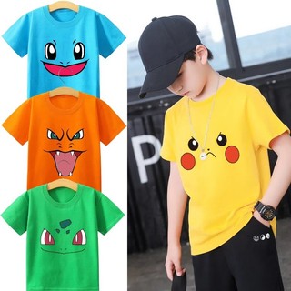 Áo thun Pokemon Áo thun cotton hoạt hình trẻ em màu sắc giản dị hàng đầu thời trang ngắn tay quần áo đa năng