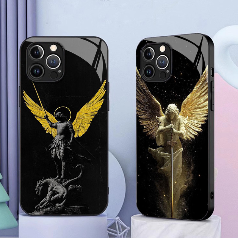Ốp Điện Thoại Thủy Tinh St Michael The Archangel 02 Cho IPhone 16 15 14 13 12 11 Pro XR XS Max Plus Mini X XR 8 7 6s SE2 / 3