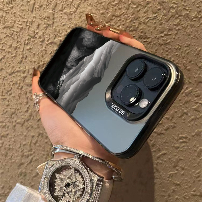 Vỏ Tương Thích Cho iPhone 11 16 14 15 12 13 Pro Max 16e 8 7 Plus XR X XS Max SE2020 2022 Đen Núi Xanh Biển Chống Sốc Bạc IMD Kim Loại Bìa Cứng