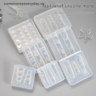 [savemoneyeveryday] Khuôn khắc móng tay bằng silicon 3D Tấm dập móng tay Stencils DIY UV Gel Dụng cụ làm móng tay Người đam mê nghệ thuật làm móng [vn]