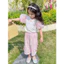 Bộ cộc tay bồng hè cho bé cottong mặc thấm hút mồ quần lửng kẻ đen hồng sz 90 - 130 mẫu mới 8813