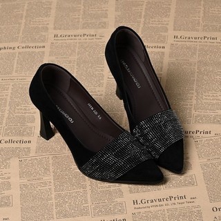 Giày Cao Gót Mũi Nhọn Nữ Slip-On Nông Miệng Kim Cương Giả