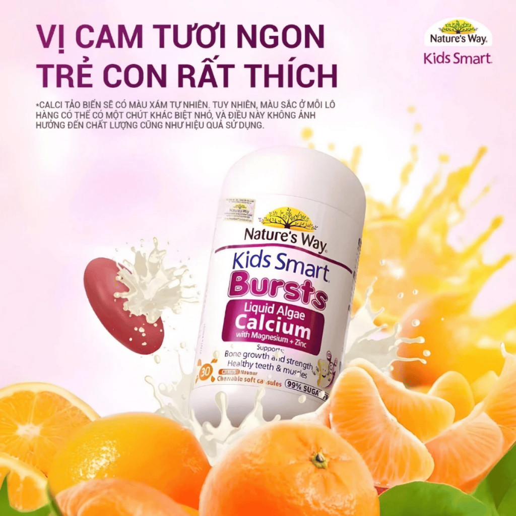 Canxi Tổ Ong Tảo Biển Đỏ Nature's Way Kids Smart Bursts Liquid Giúp Xương Răng Chắc Khỏe Cho Trẻ Từ 6 Tháng Tuổi 30 Viên