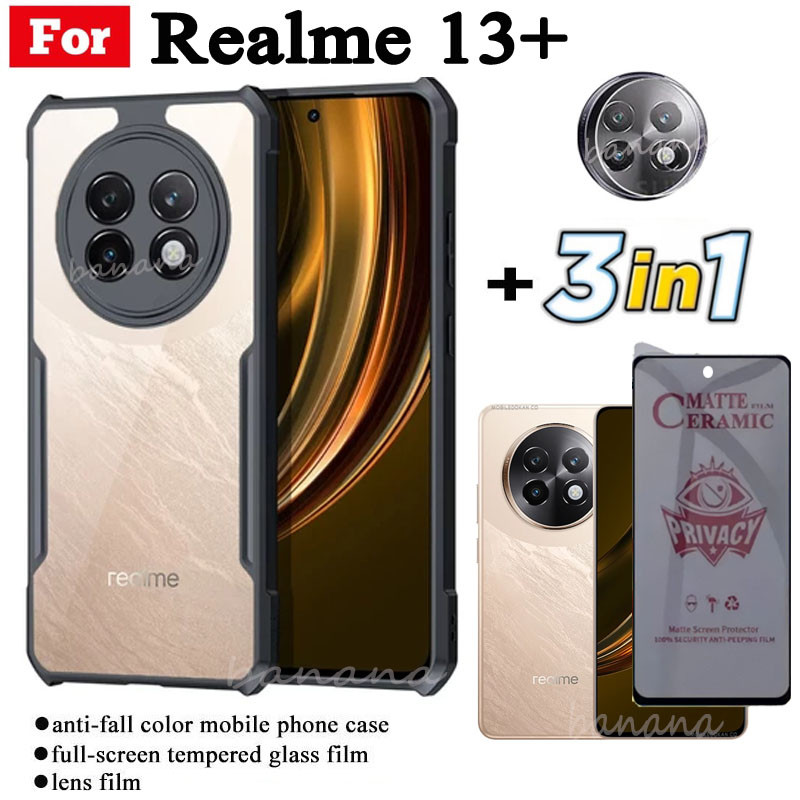 Ốp Điện Thoại Chống Sốc 3 Trong 1 Realme 13 Plus 13 + Cho Realme 12 + 12 5G Chống Gián Điệp Gốm Mềm Mờ Riêng Tư Kính Cường Lực