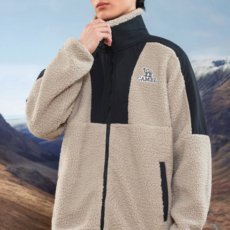 Ảnh Áo khoác lông cừu cổ đứng dày dặn CAMEL CROWN dành cho nam Áo khoác lông cừu chống tĩnh điện 3