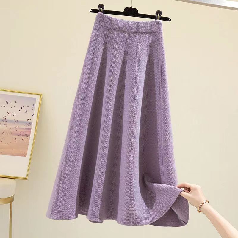 Mùa Thu Đông Nửa Chiều Dài Váy Kích Thước Lớn Dày Giữa Chiều Dài Dệt Kim Nửa Chiều Dài Váy Đáy Đu Lớn Cho Nữ