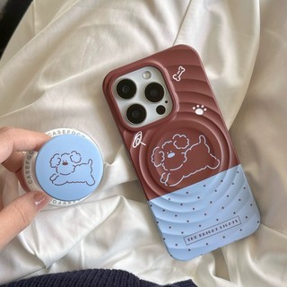 Ốp bảo vệ chân đế họa tiết chó con Colorblock polka dot cho iPhone 15pro 15promax 14 14promax 14pro 16 pro max 16 plus wave case
