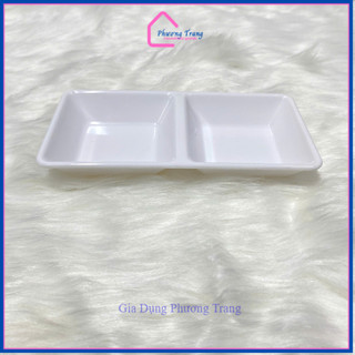 Khay, Chén Đựng Gia Vị Bằng Nhựa Melamine Vuông 2 Ngăn Lớn (15*7.5*2.5cm) - Phương Trang
