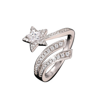 S925 Bạc Ngôi Sao Mặt Trăng Nhẫn Zircon Đơn Giản Trang Sức Thời Trang Quà Tặng Nữ