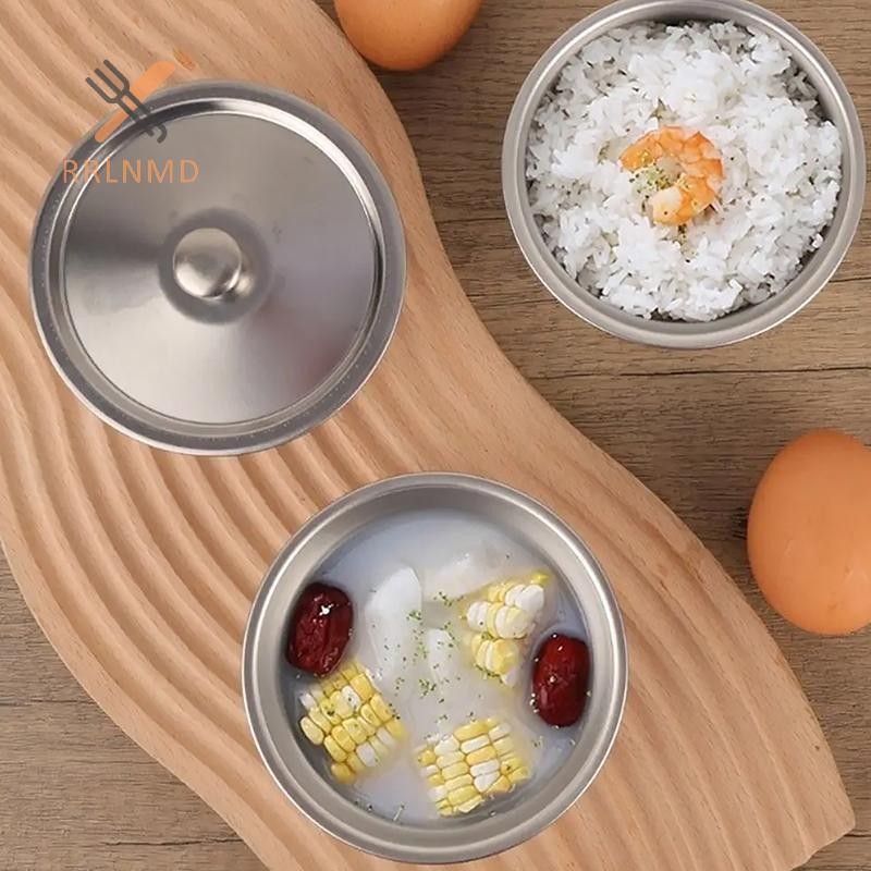 Rrlnmd 304 Bát Trứng Hấp Bằng Thép Không Gỉ Có Nắp Bộ Đồ Ăn Nhà Bếp Salad Trái Cây Món Tráng Miệng Bát Canh Hộp Đựng Thực Phẩm Mì Cơm Bát MỚI