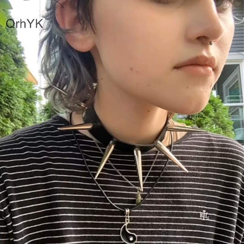 Nhà Máy Thời Trang Dài Spike Choker Punk Giả Da Cổ Mát Mẻ Đinh Tán Lớn Vòng Cổ Phụ Kiện QrhYK