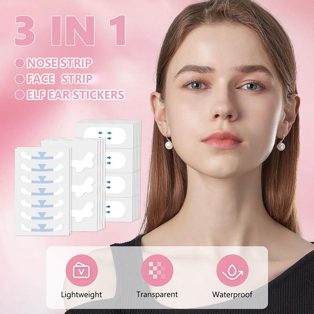 Miếng Dán Mũi Vịt + Miếng Dán Tai Cổ Tích + v Dây Đeo Nâng Mặt Kết Hợp Làm Đẹp Để Thu Nhỏ Đặc Biệt B2v6