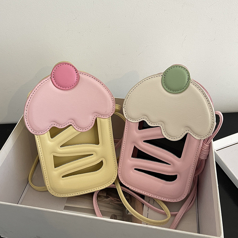 2025 Mới Niche Cake Ice Cream Túi Điện Thoại Di Động Vai Rỗng Đeo Ngang Màu Sắc Tương Phản Dễ Thương